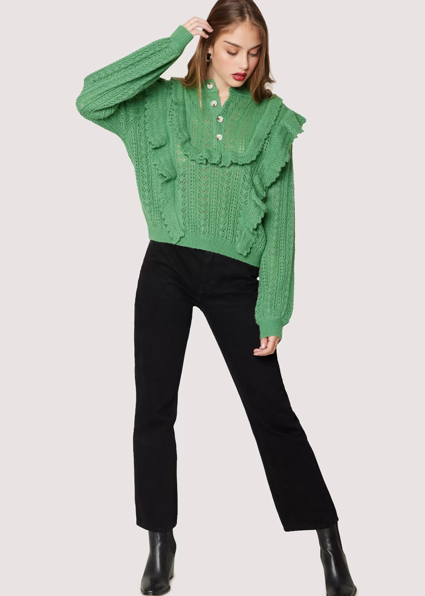 Lost + Wander Tops*Maddy Ruffle Polo Top SAGE-GREEN
