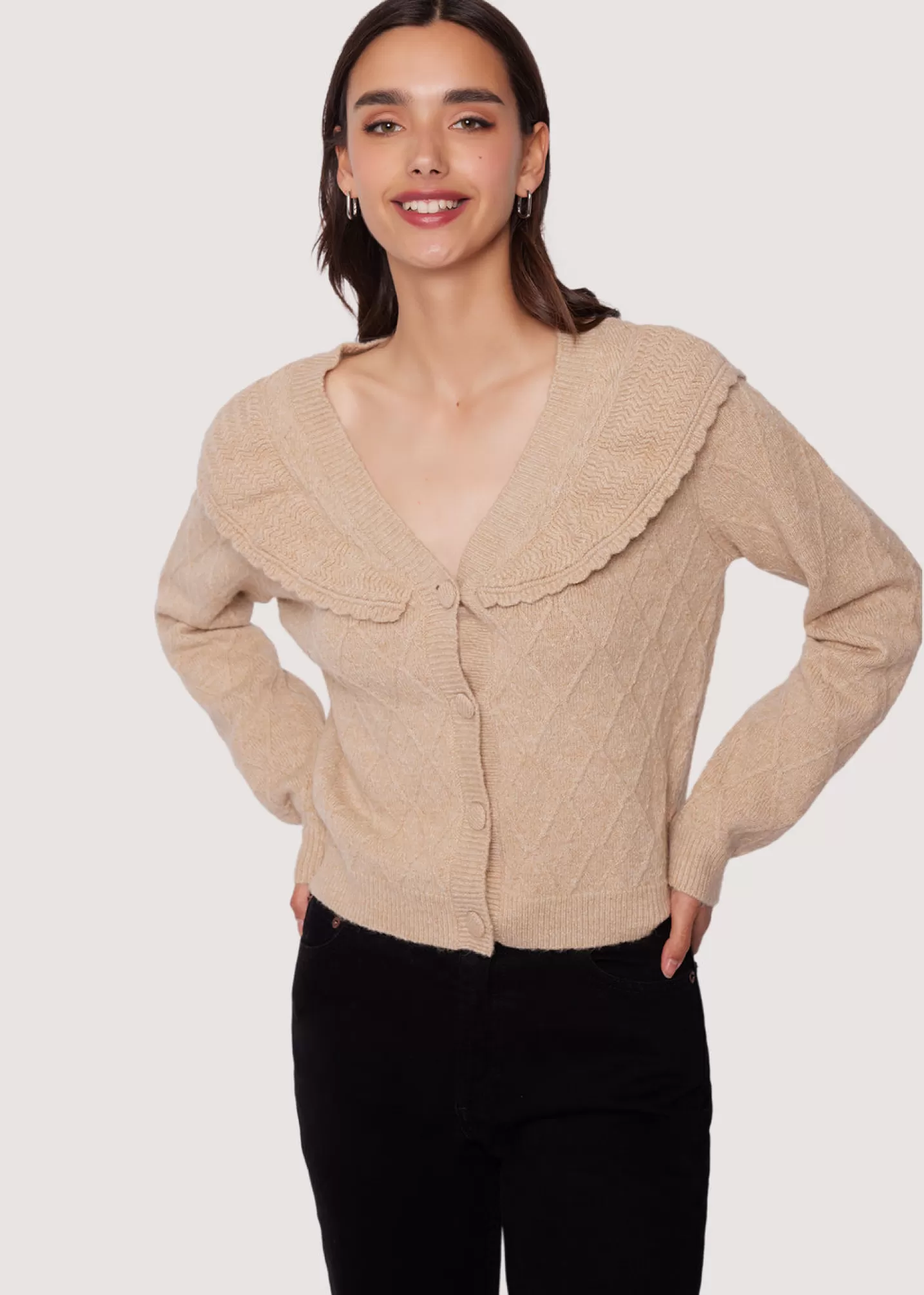 zoie_ruffle_cardigan_154210.webp Lost + Wander Tops*Zoie Ruffle Cardigan OATMEAL